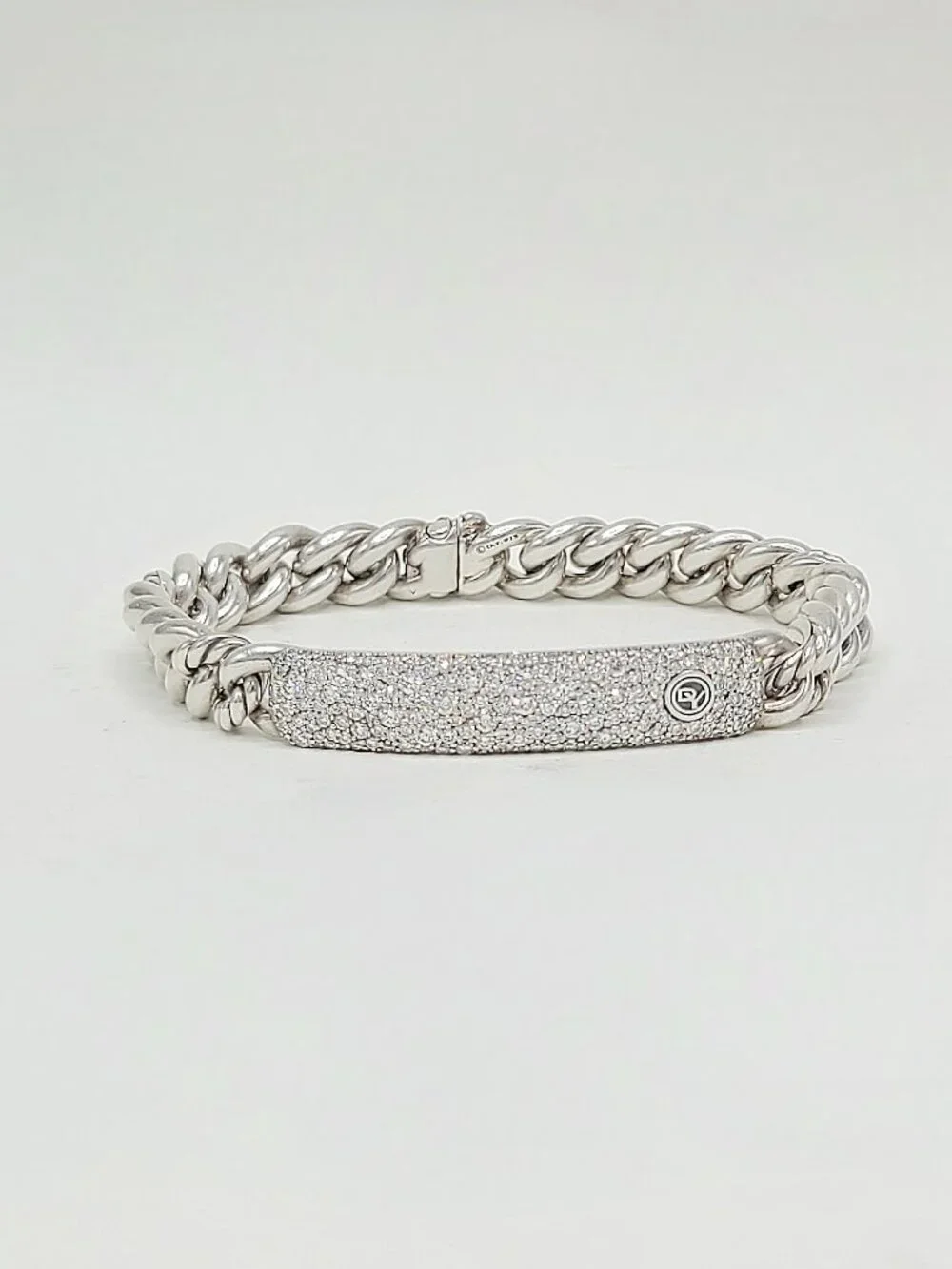 David Yurman Belmont Curb Link ID Bracelet w/ Pavé White Diamonds - Size Large